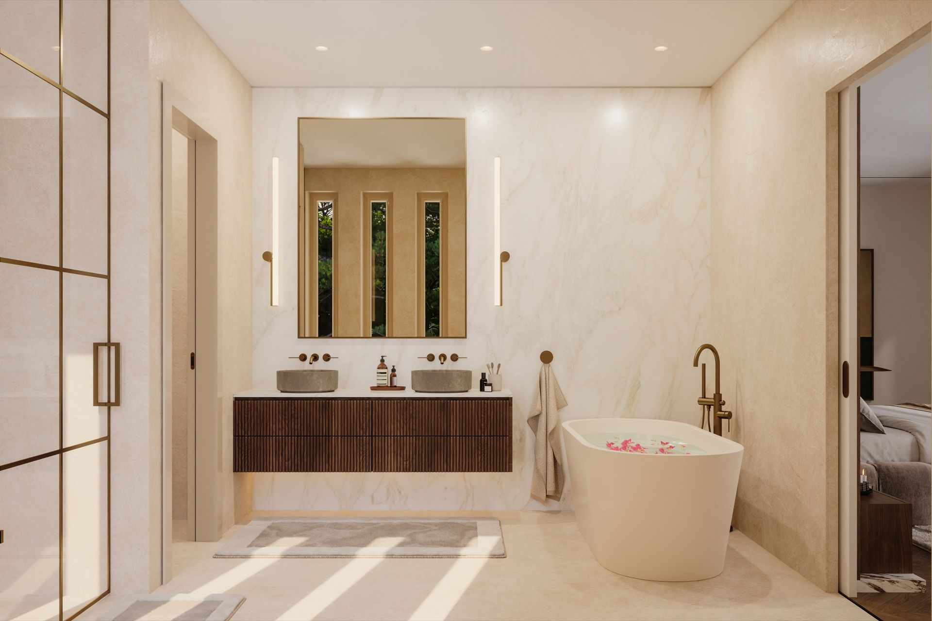 Salle de bain de la suite parentale avec baignoire îlot