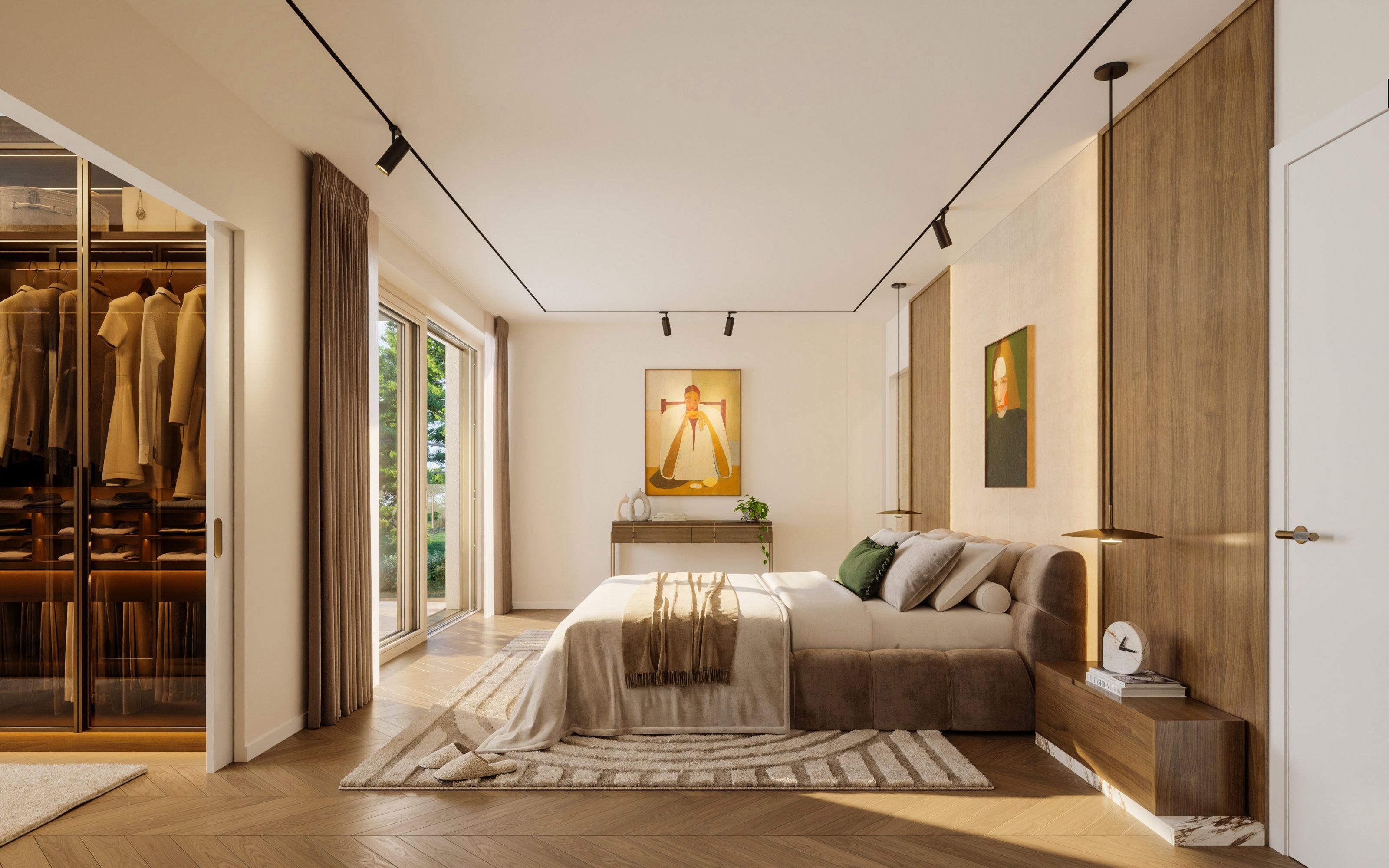 Chambre avec dressing ouvert sur le jardin