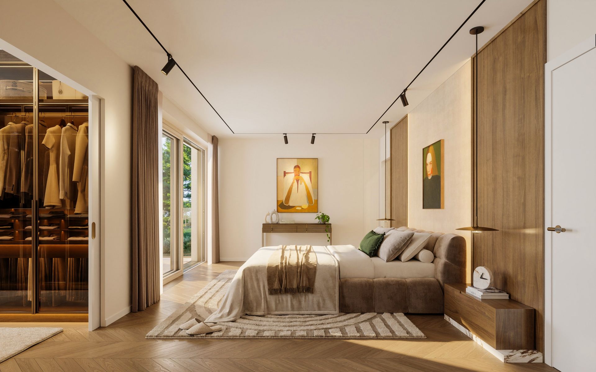 Chambre avec dressing ouvert sur le jardin